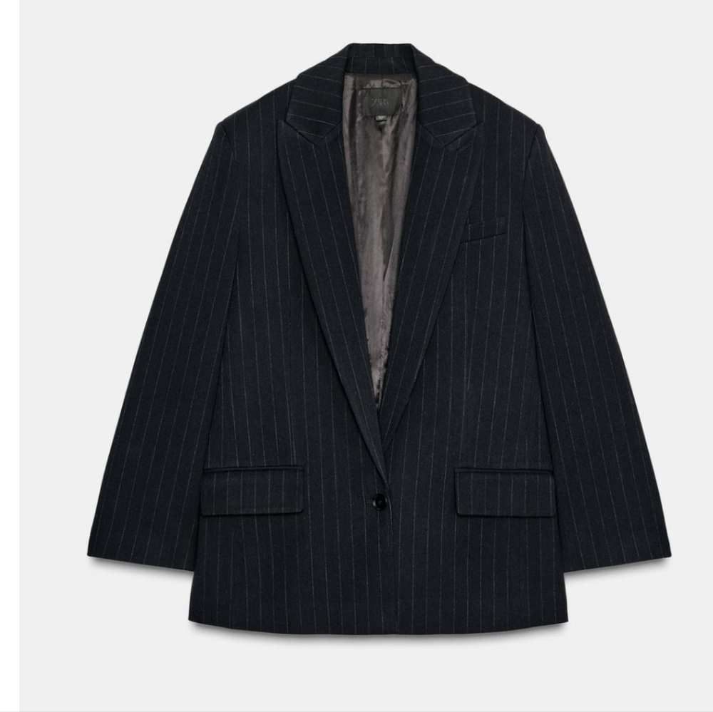 ZARA PINSTRIPE OVERSIZED BLAZER WITH POCKETS SIZE M - Picture 7 of 14